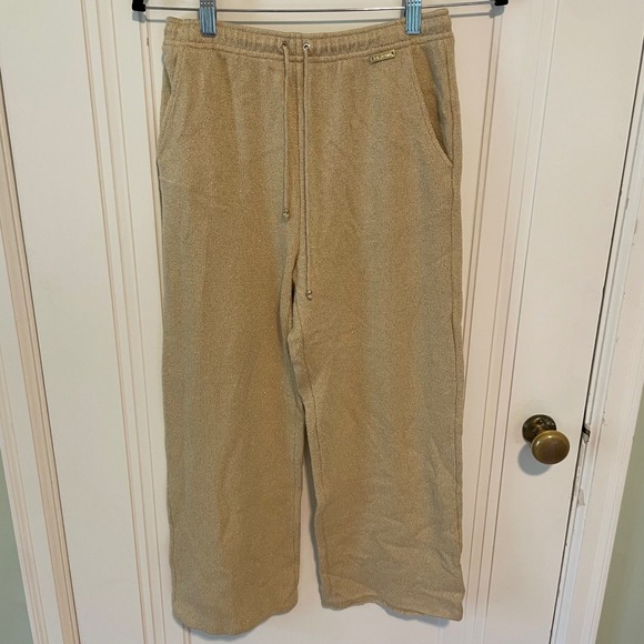 St. John Pants - St. John Sport Gold Metallic Knit Wide Leg Cropped Drawstring Lounge Pants